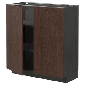IKEA METOD МЕТОД, напольный шкаф с полками / 2дверцами, черный / синарп коричневый, 80x37 см 994.605.64 фото