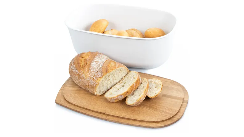 BRW Сковорода для хлеба с деревянной доской 39x24x15,5 см белая 091308 фото №2