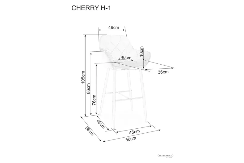 Барный бархатный стул SIGNAL CHERRY H-1 Velvet, Bluvel 14 - серый фото №2