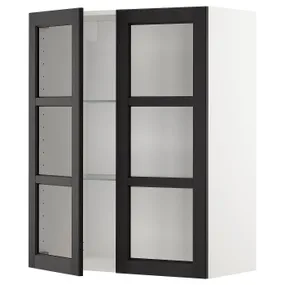 IKEA METOD МЕТОД, настінна шафа, полиці / 2 склх дверц, білий / ЛЕРХЮТТАН чорна морилка, 80x100 см 594.562.05 фото