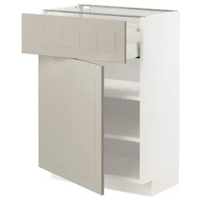 IKEA METOD МЕТОД / MAXIMERA МАКСІМЕРА, підлогова шафа з шухлядами та дверц, білий / стенсундський бежевий, 60x37 см 594.681.09 фото