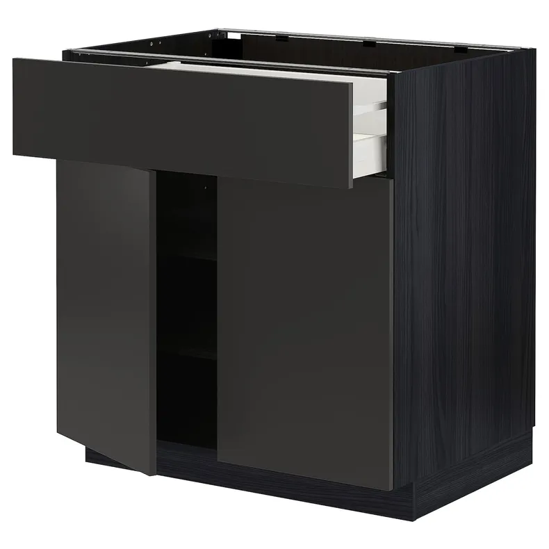 IKEA METOD МЕТОД / MAXIMERA МАКСИМЕРА, напольный шкаф с ящиком / 2дверцами, черный / никебо матовый антрацит, 80x60 см 294.975.04 фото №1