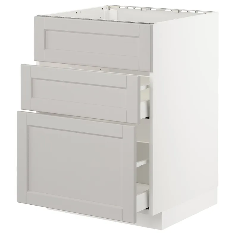 IKEA METOD МЕТОД / MAXIMERA МАКСІМЕРА, підлог шафа д / мийки+3 фр пан / 2 шух, білий / світло-сірий Lerhyttan, 60x60 см 992.743.69 фото №1