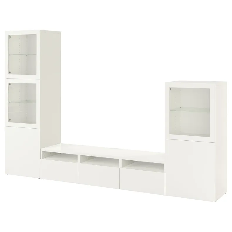 IKEA BESTÅ БЕСТО, комбинация для ТВ / стеклянные дверцы, белый / Лапвикен белое прозрачное стекло, 300x42x193 см 694.063.85 фото №1