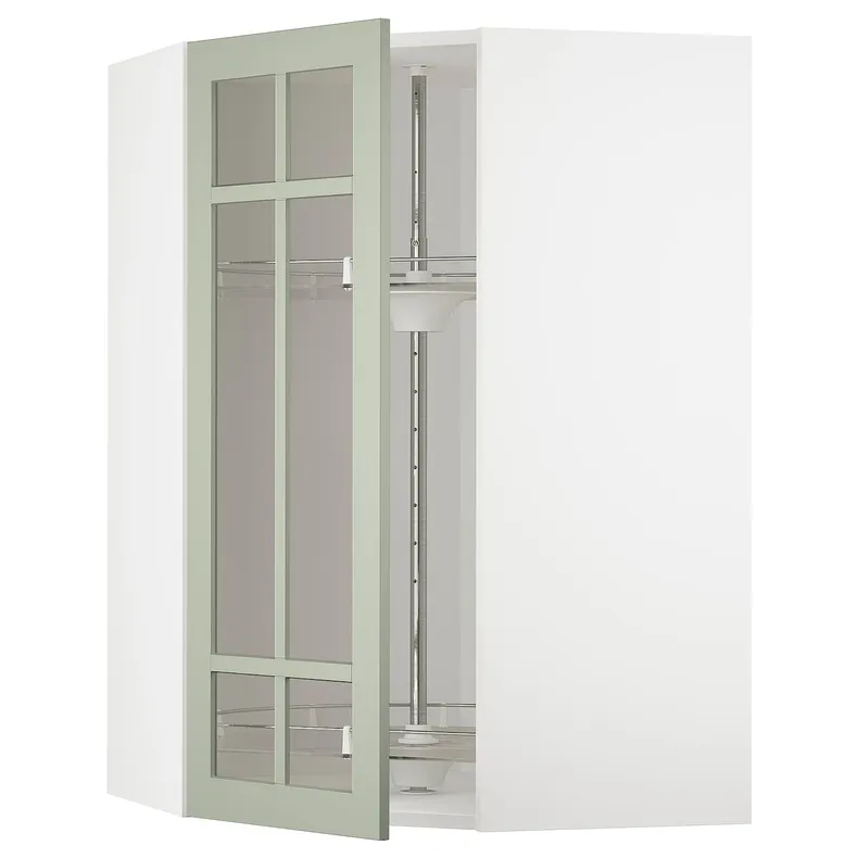 IKEA METOD МЕТОД, углов навесн шкаф с врщ скц / сткл дв, белый / светло-зеленый, 68x100 см 094.870.06 фото №1
