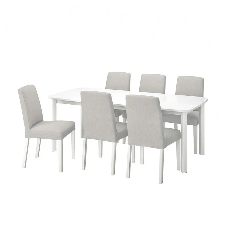 IKEA STRANDTORP СТРАНДТОРП / BERGMUND БЕРГМУНД, стіл+6 стільців, білий / Orsta світло-сірий, 150 / 205 / 260 см 394.410.93 фото №1