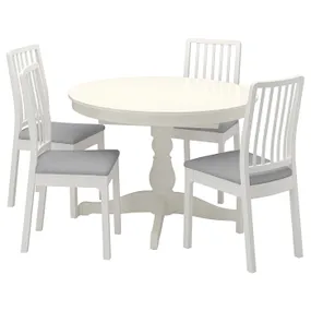 IKEA INGATORP ИНГАТОРП / EKEDALEN ЭКЕДАЛЕН, стол и 4 стула, белый белый / светло-серый, 110 / 155 см 194.827.01 фото