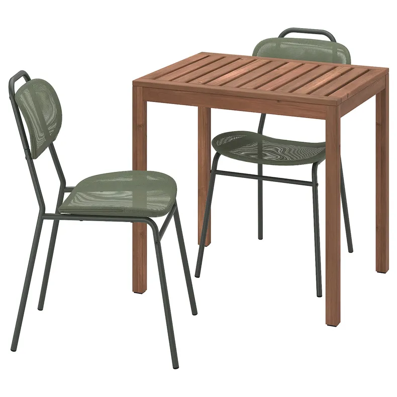 IKEA NÄMMARÖ НЕММАРЕ / ENSHOLM ЕНСХОЛЬМ, стіл+2 стільці, вуличний світло-коричнева морилка/зелений, 75 см 595.447.40 фото №1