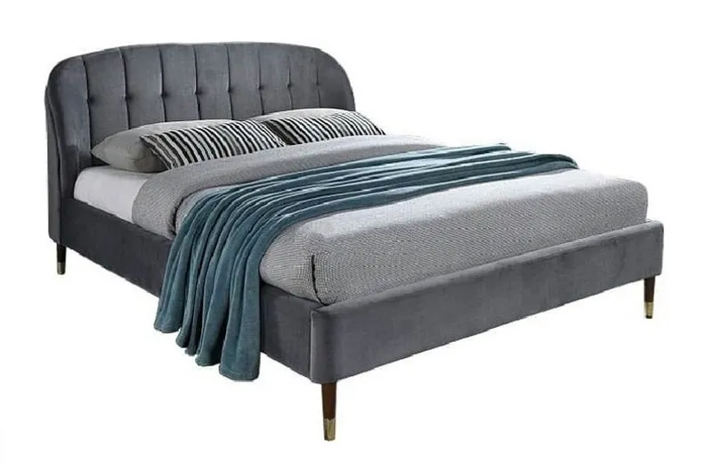 Ліжко двоспальне 160x200 см оксамитове SIGNAL LIGURIA Velvet, Bluvel 14 - сірий фото №1