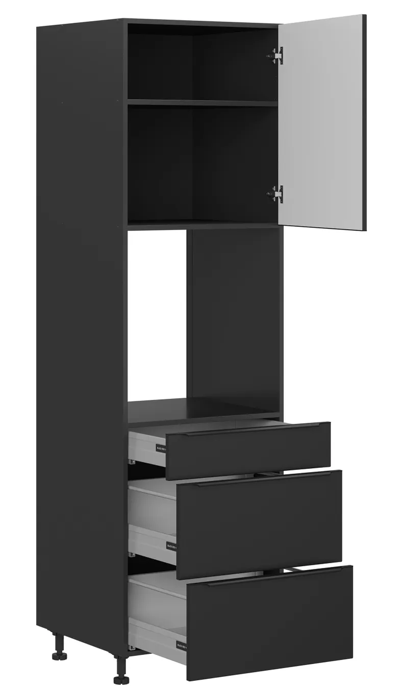 BRW Кухонный духовой шкаф Sole L6 60 см с ящиками с плавным закрыванием черный матовый, черный/черный матовый FM_DPS_60/207_2STB/STB/P-CA/CAM фото №3