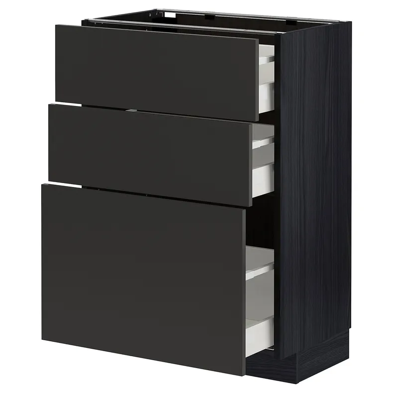 IKEA METOD МЕТОД / MAXIMERA МАКСИМЕРА, напольный шкаф с 3 ящиками, черный / никебо матовый антрацит, 60x37 см 594.973.81 фото №1