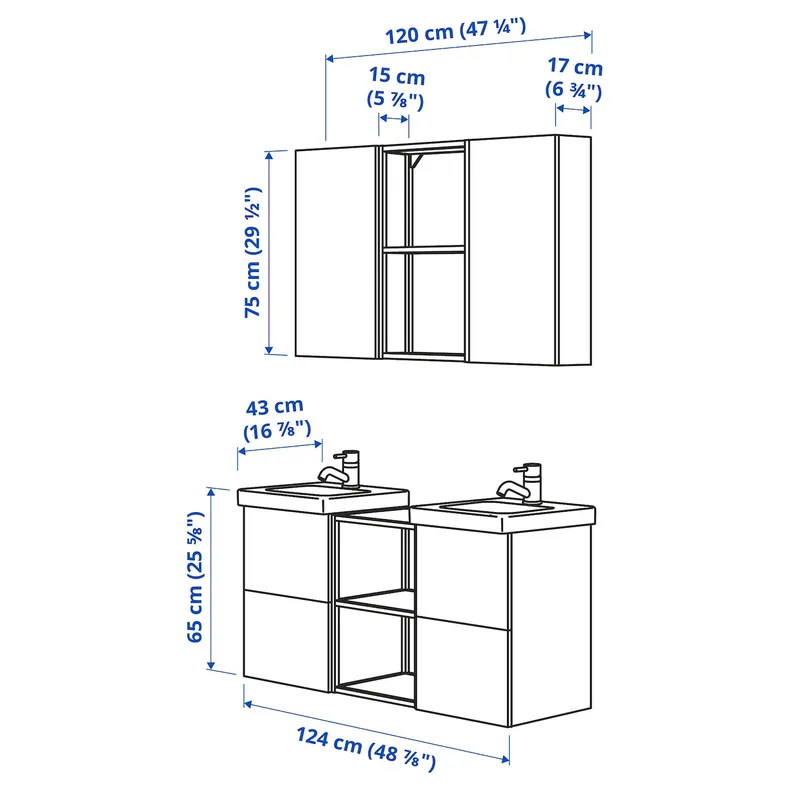 IKEA ENHET ЕНХЕТ, ванна, білий, блідо-сіро-зелений, 124x43x65 см фото №3