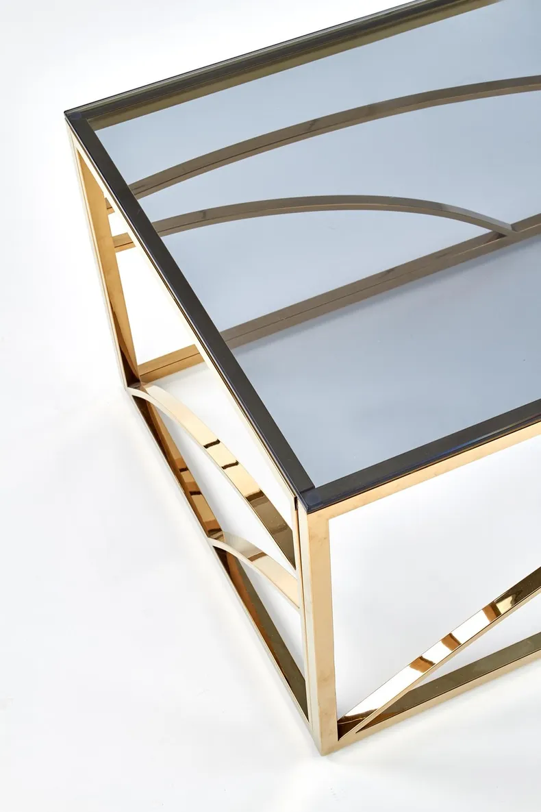 Журнальный столик стеклянный HALMAR UNIVERSE, 120x60 см, рама - золото, стекло - дымчатое фото №4