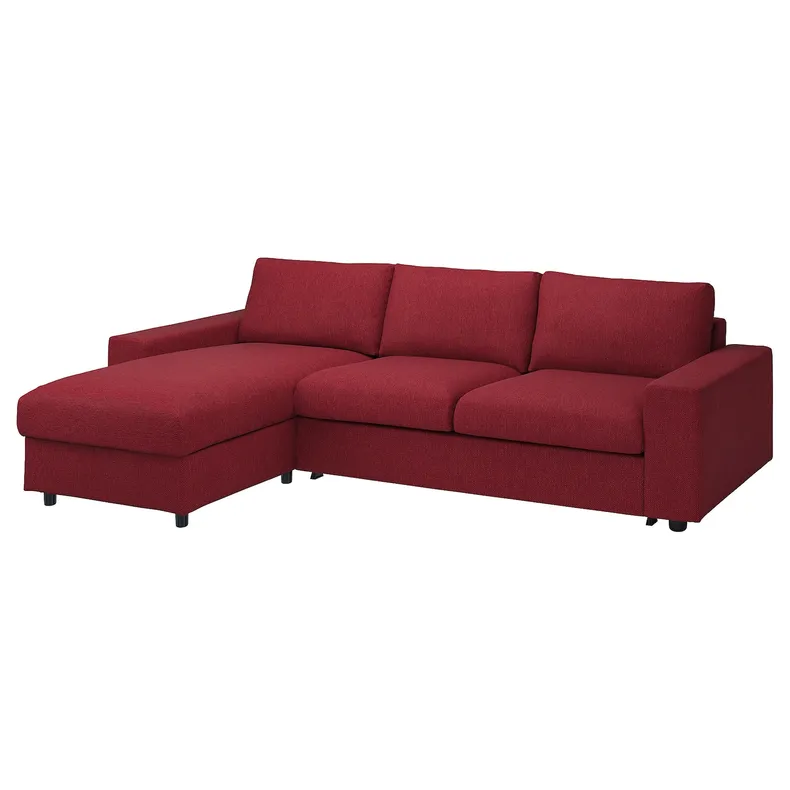 IKEA VIMLE ВІМЛЕ, 3-місний диван із кушеткою, з широкими підлокітниками/Lejde червоний/коричневий 195.375.53 фото №1