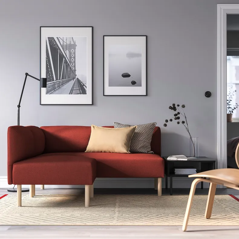 IKEA LILLEHEM ЛИЛЛЕХЕМ, модульный угловой 2-местный диван, Окрашенное в коричнево-красный цвет дерево 995.362.91 фото №2