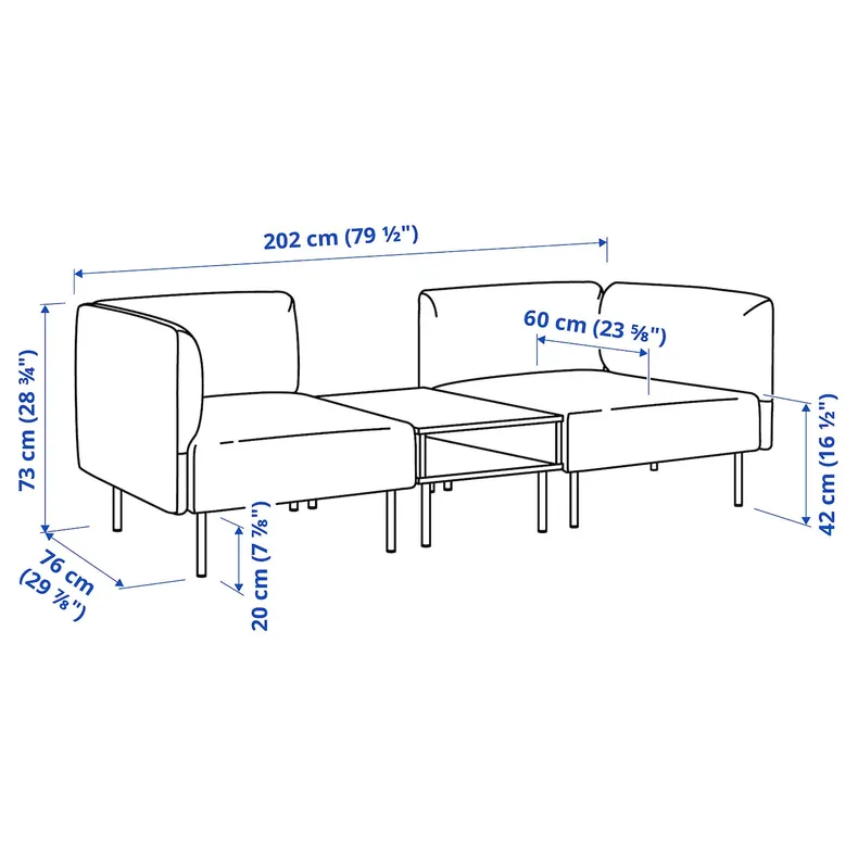 IKEA LILLEHEM ЛІЛЛЕХЕМ, 2-м модульний диван з журн столом, ГУННАРЕД темно-сірий/деревина 795.697.44 фото №3