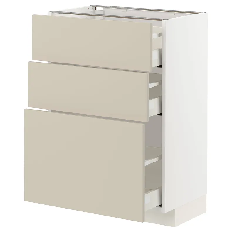 IKEA METOD МЕТОД / MAXIMERA МАКСИМЕРА, напольный шкаф с 3 ящиками, белый / гавсторпский бежевый, 60x37 см 894.267.40 фото №1