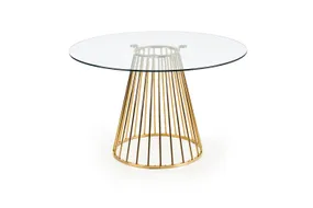 Стол кухонный круглый HALMAR LIVERPOOL 120x120 см, столешница - прозрачная, ножки - золото фото