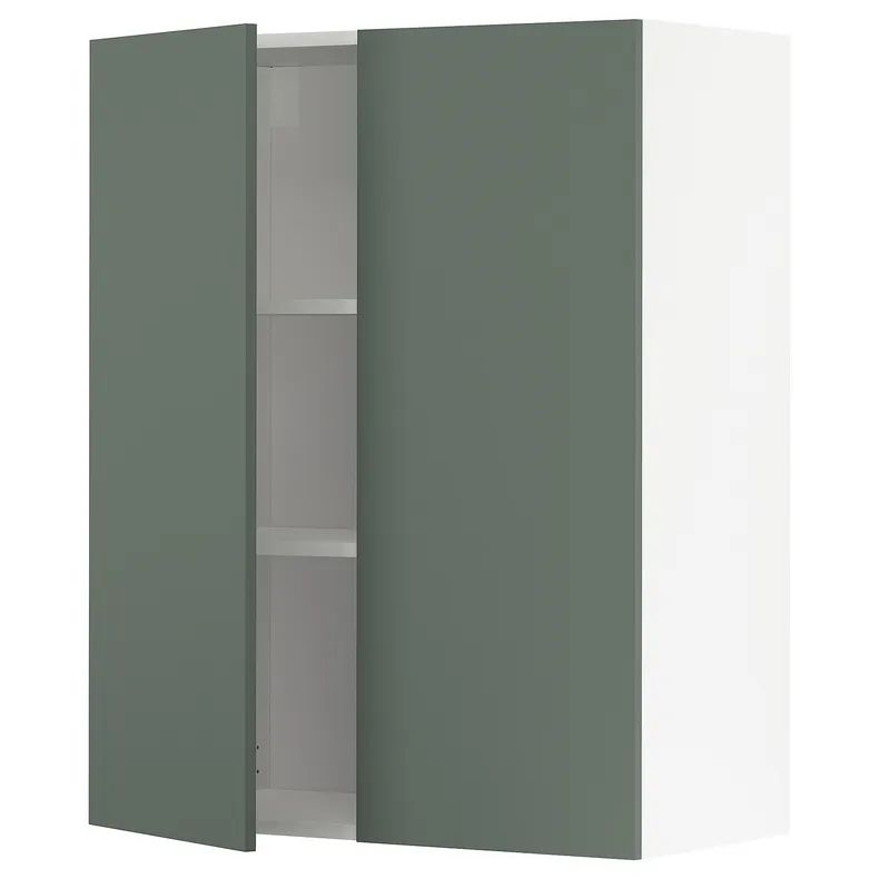 IKEA METOD МЕТОД, навісна шафа з полицями / 2 дверцят, білий / БОДАРП сіро-зелений, 80x100 см 794.625.78 фото №1