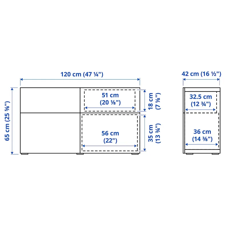 IKEA BESTÅ БЕСТО, комб для хран с дверц / ящ, белый / Лапвикен белый, 120x42x65 см 793.246.24 фото №6