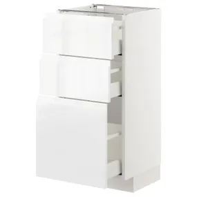 IKEA METOD МЕТОД / MAXIMERA МАКСИМЕРА, напольный шкаф с 3 ящиками, белый / Воксторп глянцевый / белый, 40x37 см 192.550.58 фото