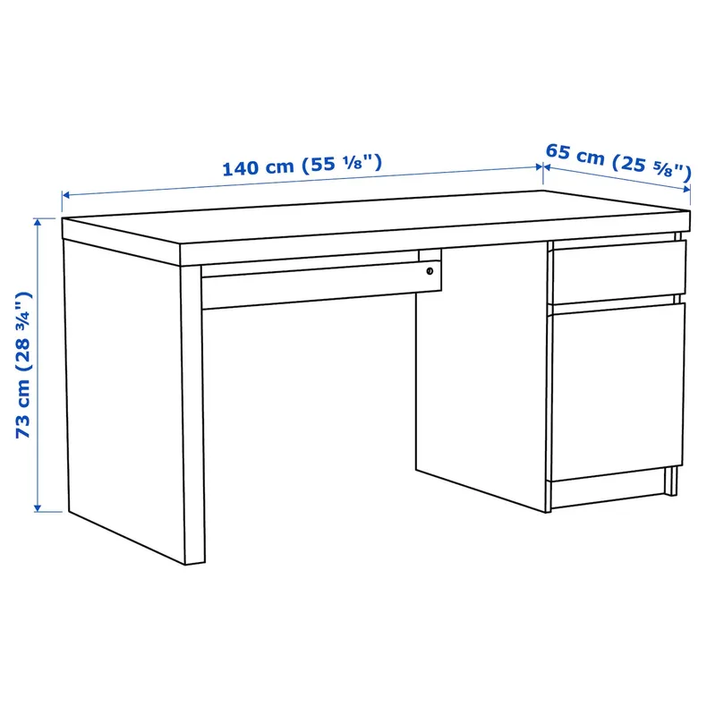 IKEA MALM МАЛЬМ, письмовий стіл, шпон з мореного дуба білого кольору, 140x65 см фото №8