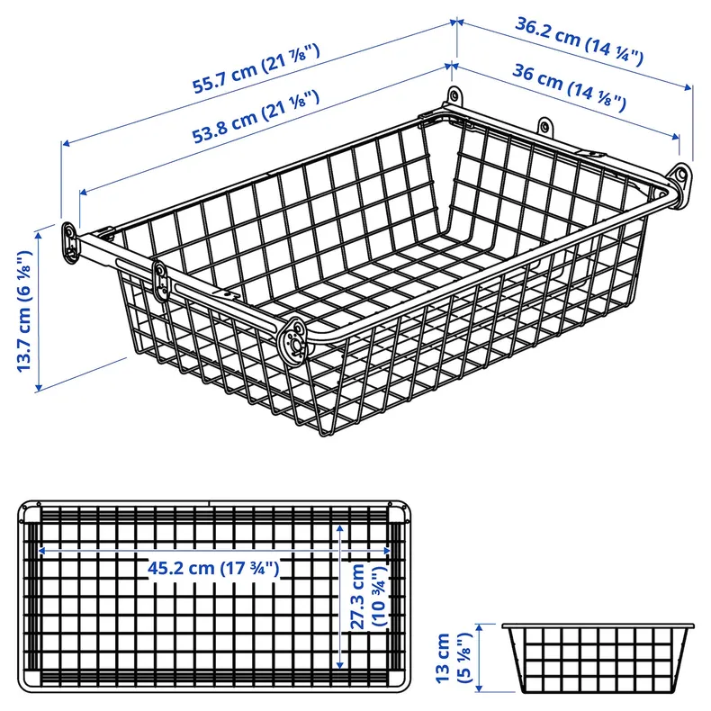 IKEA HJÄLPA ХЬЄЛПА, дротяний кошик із напрямною рейкою, білий, 60x40 см фото №3