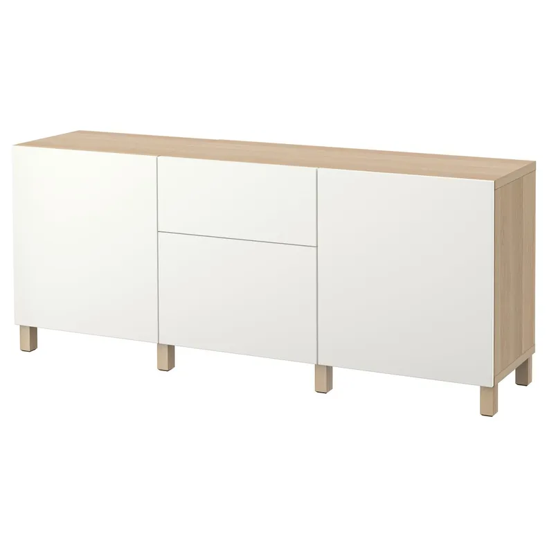 IKEA BESTÅ БЕСТО, комбинация для хранения с ящиками, имитация беленого дуба / Лапвикен белый, 180x40x74 см 291.956.72 фото №1