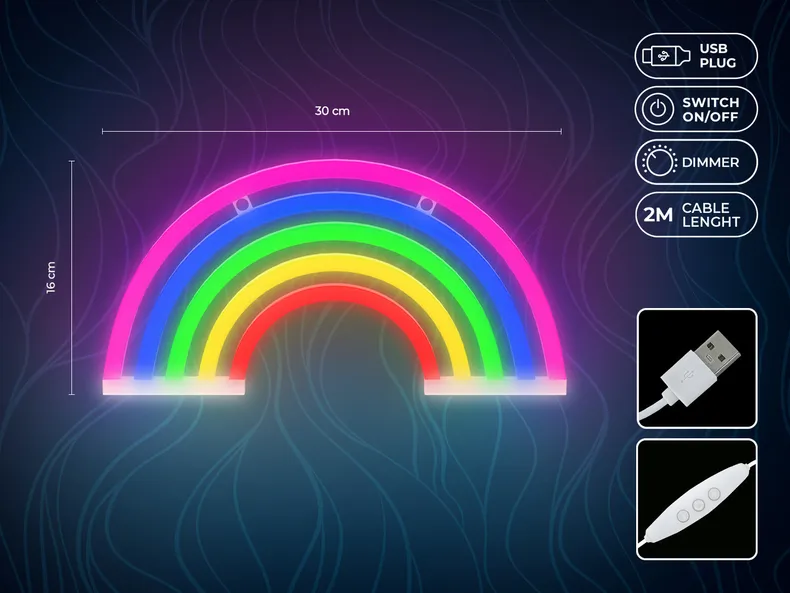 BRW Дитячий неоновий настінний світильник Rainbow LED мікс кольорів 093799 фото №3