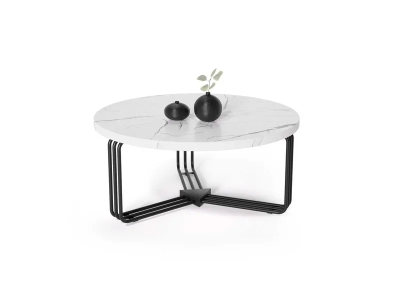 Журнальный стол круглый HALMAR ANTICA, 80x80 см, столешница - белый мрамор, каркас - черный фото №3