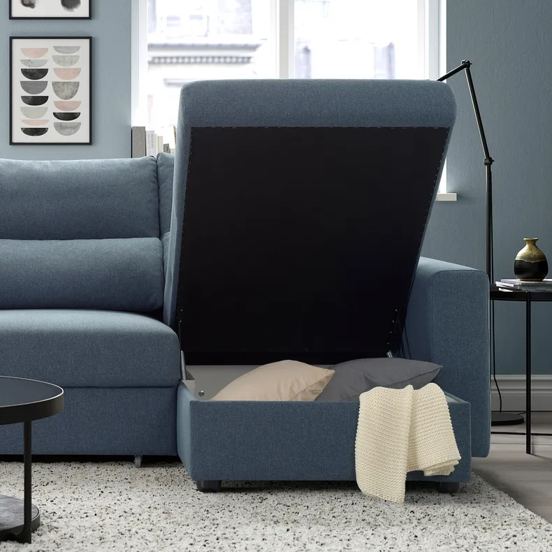 IKEA ESKILSTUNA ЭСКИЛЬСТУНА, 3-местный диван с козеткой, Окрашенный в синий цвет 995.201.91 фото №5