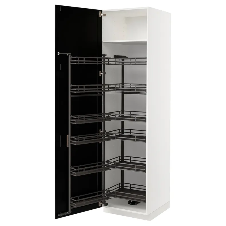 IKEA METOD МЕТОД, высокий шкаф с выдвижным модулем, белый / Лерхиттан с черными пятнами, 60x60x220 см 594.720.07 фото №1