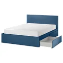 IKEA MALM МАЛЬМ, каркас кровати с 4 ящиками, синий/Лёнсет, 140x200 см 695.599.86 фото thumb №1
