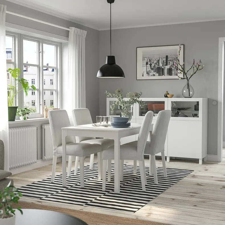IKEA EKEDALEN ЭКЕДАЛЕН / BERGMUND БЕРГМУНД, стол и 4 стула, белый / светло-серый / белый, 120 / 180 см 394.082.15 фото №2