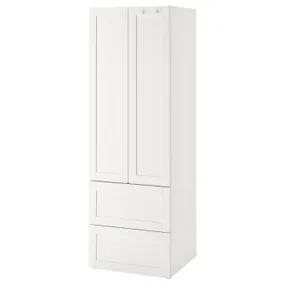 IKEA SMÅSTAD СМОСТАД / PLATSA ПЛАТСА, гардероб, Белая рама с 2 выдвижными ящиками, 60x57x181 см 194.308.49 фото