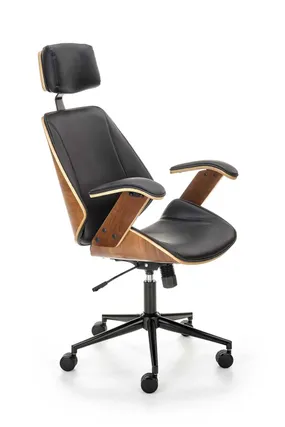 Крісло комп'ютерне офісне обертове HALMAR IGNAZIO, горіховий чорний, екошкіра фото