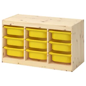 IKEA TROFAST ТРУФАСТ, комбінація для зберіган +контейнери, світла сосна, пофарбована в білий/жовтий колір, 93x44x52 см 595.333.22 фото