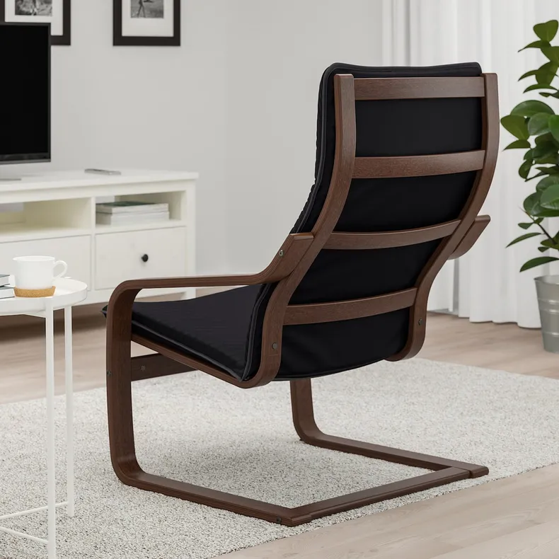 IKEA POÄNG ПОЕНГ, крісло, коричневий / КНІСА чорний 592.408.33 фото №3