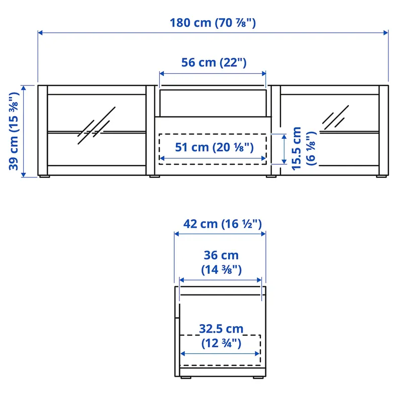 IKEA BESTÅ БЕСТО тумба под ТВ, белая, белое прозрачное стекло, 180x42x39 см фото №8