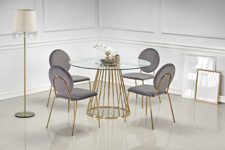 Стол на кухню HALMAR LIVERPOOL 120x120 см, столешница - прозрачная, ножки - золото фото №2