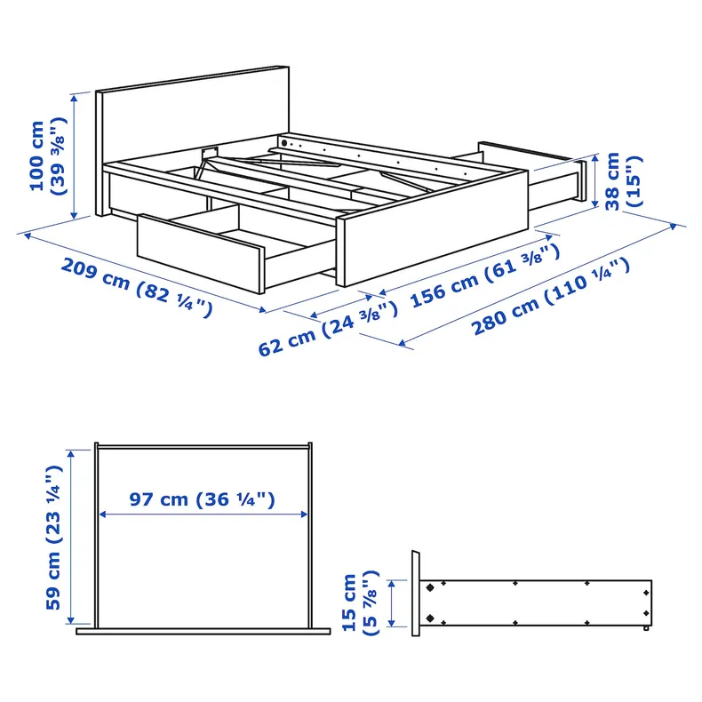 IKEA MALM МАЛЬМ, каркас кровати с 4 ящиками, белый / Линдбоден, 140x200 см 094.950.06 фото №10