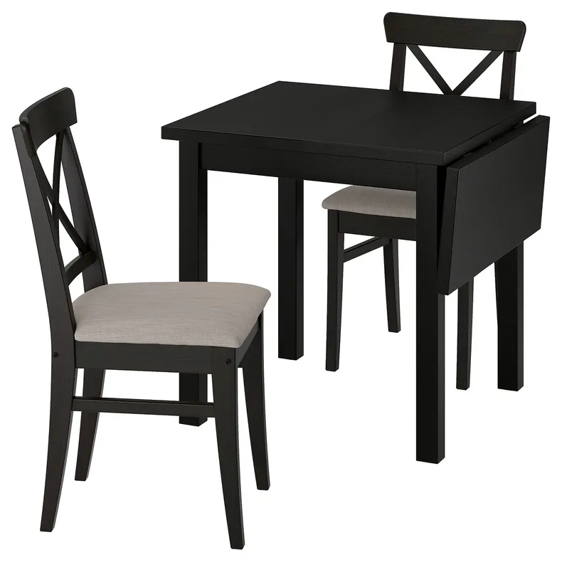 IKEA NORDVIKEN НОРДВІКЕН / INGOLF ІНГОЛЬФ, стіл+2 стільці, чорний/нольгага сірий бежевий бежевий коричневий/чорний, 74/104 см 595.716.20 фото №1