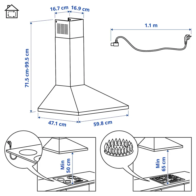 IKEA RYTMISK РЮТМІСК, настінна витяжка, нержавіюча сталь, 60 см 803.889.69 фото №9