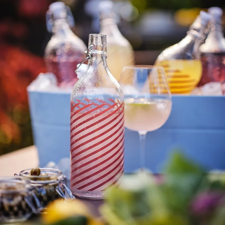 IKEA KORKEN КОРКЕН, бутылка с пробкой, Полосатое прозрачное / розовое стекло, 1 l 105.647.01 фото №2