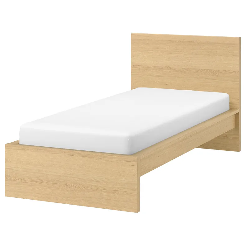 IKEA MALM МАЛЬМ, каркас кровати, дубовый шпон, беленый / Леирсунд, 90x200 см 291.573.21 фото №1