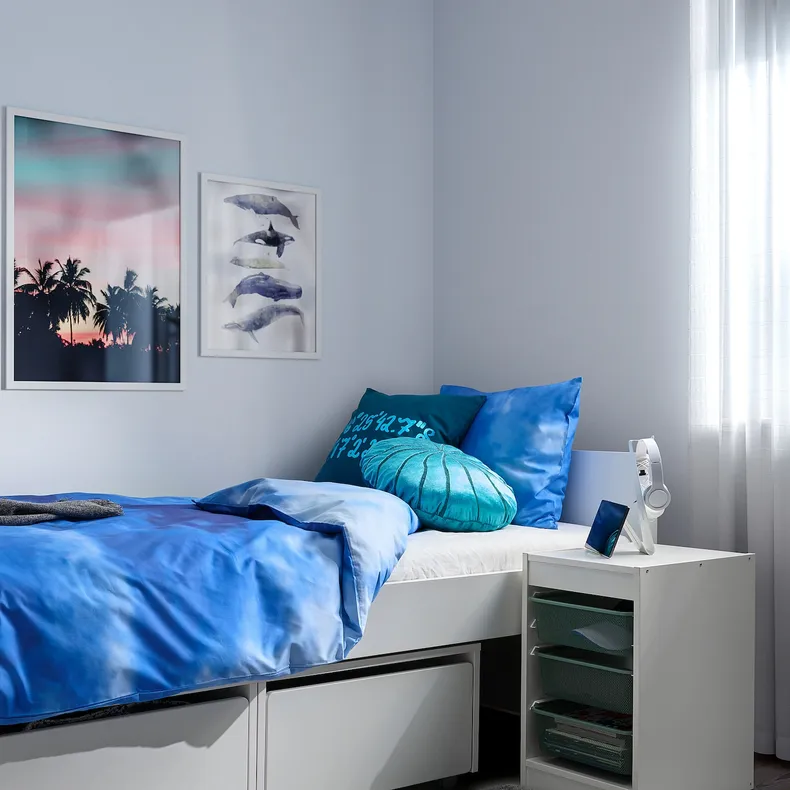 IKEA BLÅVINGAD БЛОВІНГАД, підковдра та наволочка, дизайн океан / блакитний, 150x200 / 50x60 см 805.211.24 фото №3