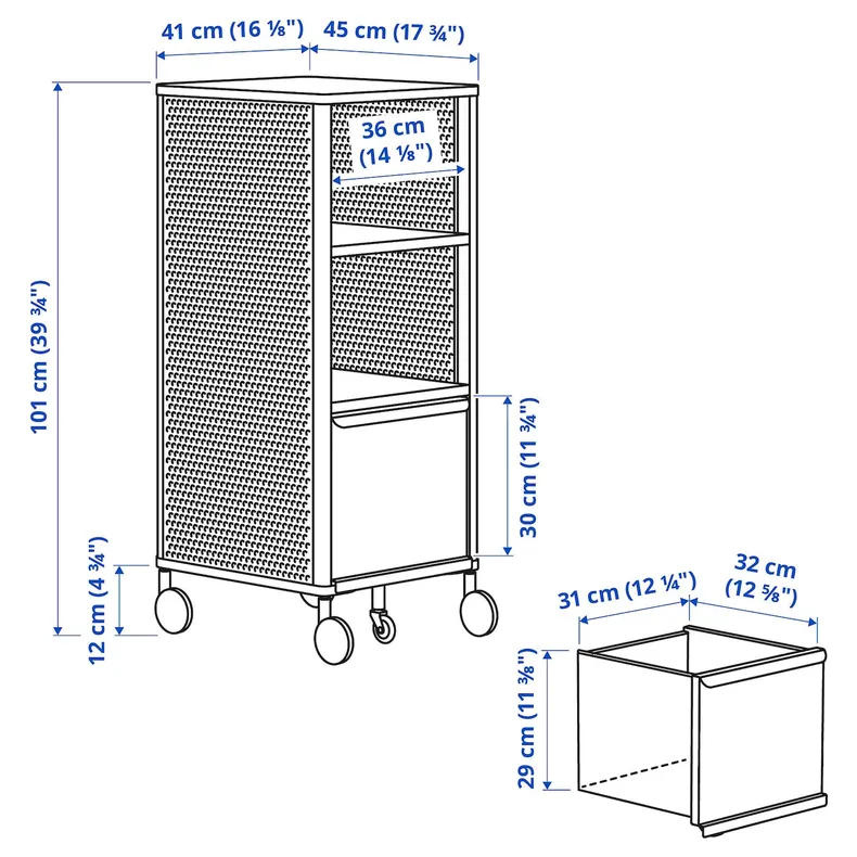 IKEA BEKANT БЕКАНТ, модуль на колесах, сетка/черный, 41x101 см 205.913.70 фото №5