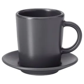 IKEA DINERA ДІНЕРА, чашка і блюдце для кави, темно-сірий, 9 сл 603.628.09 фото