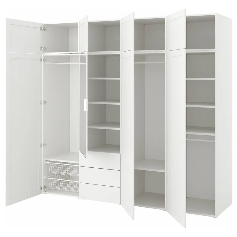 IKEA PLATSA ПЛАТСА, гардероб / 8 дверей+3 ящика, белый STRAUMEN зеркальное стекло / SANNIDAL белый, 240x57x221 см 394.248.71 фото №1