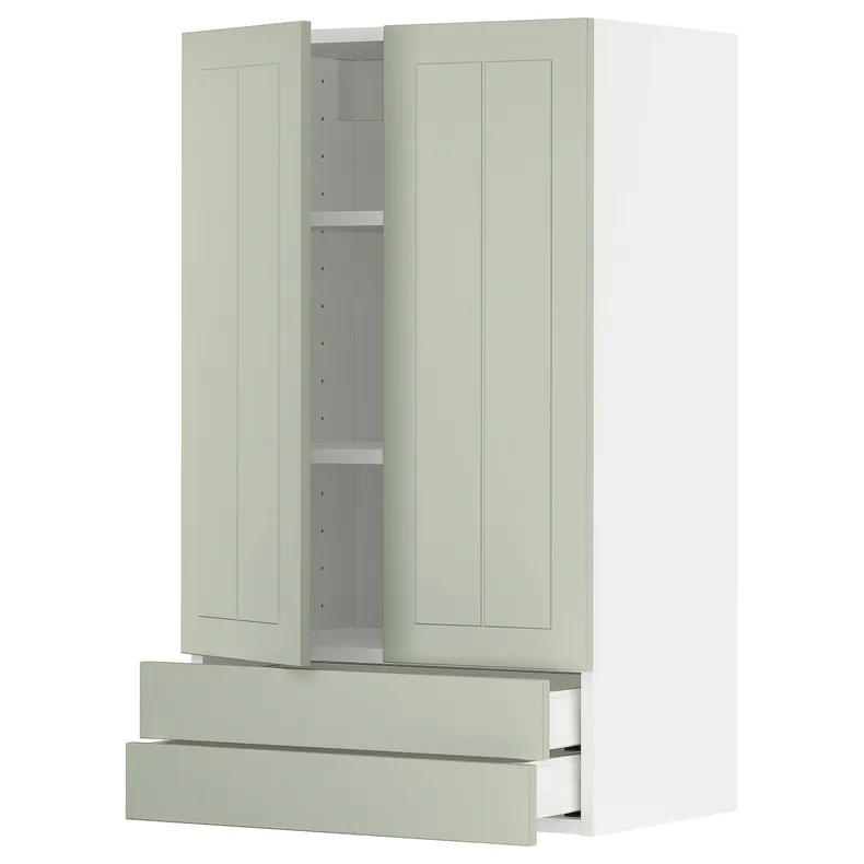 IKEA METOD МЕТОД / MAXIMERA МАКСІМЕРА, навісна шафа, 2 дверцят / 2 шухляди, білий / Стенсунд світло-зелений, 60x100 см 494.872.93 фото №1